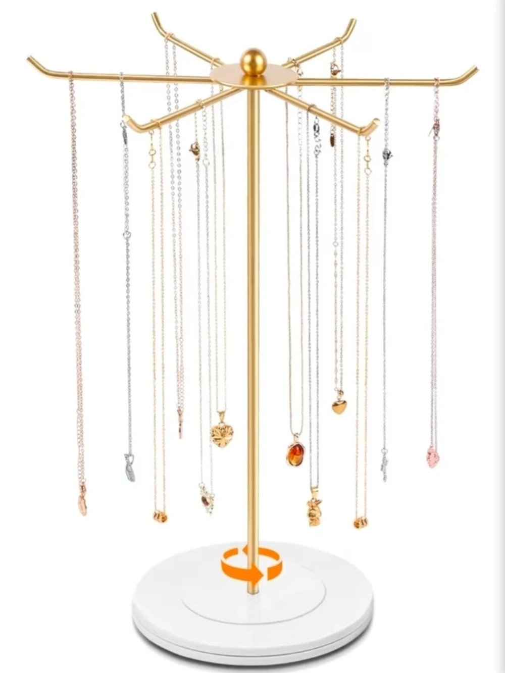 Gold & White Rotating Jewelry Tree Necklace Display Stand Holder |NEW WITH TAGS|